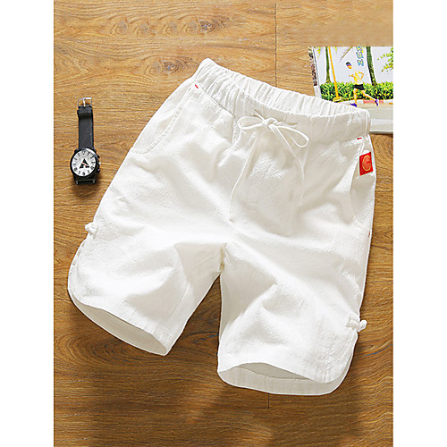 

Men's Basic Cotton Linen Daily Chinos Shorts Pants Solid Colored White Black Green / Summer