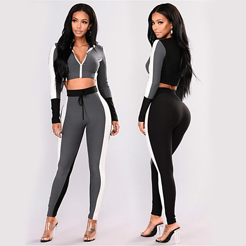 

Women's Tracksuit Yoga Suit Winter 2 Piece Full Zip Grey Fitness Gym Workout Running High Waist Leggings Crop Top Long Sleeve Sport Activewear Tummy Control Butt Lift Squat Proof High Elasticity