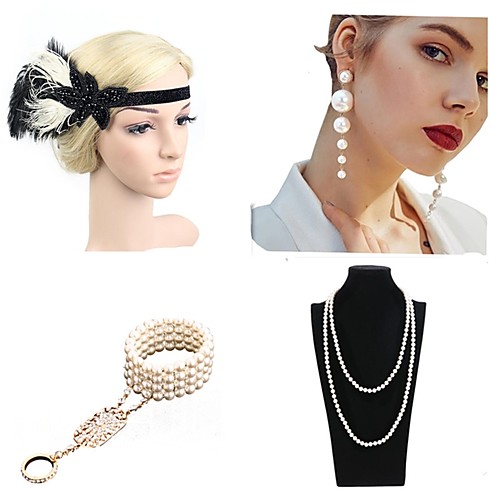 

The Great Gatsby Charleston 1920s The Great Gatsby Costume Accessory Sets Flapper Headband Women's Tassel Costume Head Jewelry Pearl Necklace Black / Red / black / Green and Black Vintage Cosplay Mini