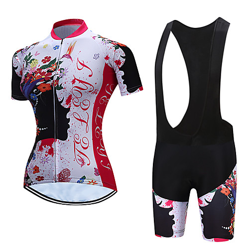 

Women's Short Sleeve Cycling Jersey with Bib Shorts Polyester Black White Floral Botanical Bike Clothing Suit Breathable Quick Dry Moisture Wicking Sports Floral Botanical Mountain Bike MTB Road Bike