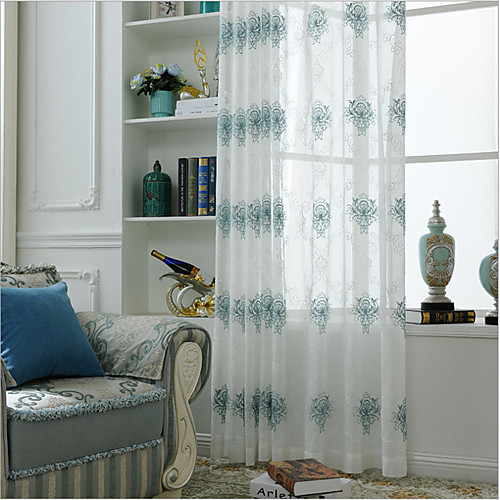 

Two Panel European Style Embroidered Yarn Curtain Semi-Transparent Living Room Bedroom Children's Room Yarn Curtain