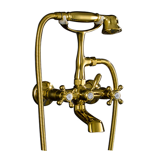 

Bathtub Faucet - Antique Ti-PVD Wall Mounted Brass Valve Bath Shower Mixer Taps / Two Handles Two Holes