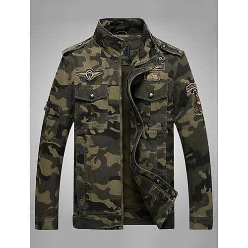 

Men's Basic Jackets Camo / Camouflage Winter Jacket Regular Daily Long Sleeve Polyester Coat Tops Army Green