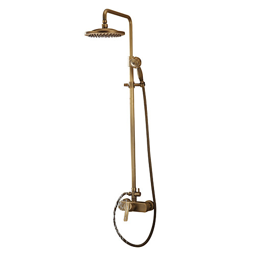 

Shower Faucet - Antique Antique Brass Shower System Ceramic Valve Bath Shower Mixer Taps / Handshower Included / Rain Shower / Yes / Single Handle Three Holes