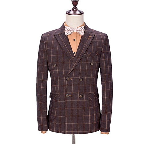 

Patterned Tailored Fit Polyester Suit - Peak Double Breasted Six-buttons / Suits