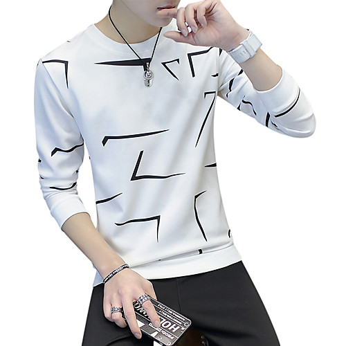 

Men's T shirt Geometric Long Sleeve Daily Tops White Black