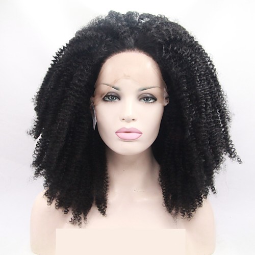 

Synthetic Lace Front Wig Afro Curly Layered Haircut Lace Front Wig Short Natural Black Synthetic Hair 12 inch Women's Women Black