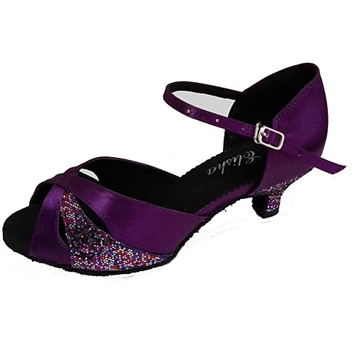 

Women's Dance Shoes Satin Latin Shoes Heel Cuban Heel Customizable Purple