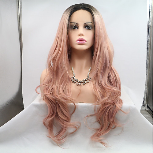 

Synthetic Lace Front Wig Body Wave Kardashian Layered Haircut Lace Front Wig Pink Long Black / Pink Synthetic Hair 24 inch Women's Women Pink Sylvia