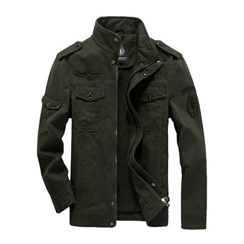 

Men's Basic Jackets Solid Colored Basic Fall Jacket Regular Daily Long Sleeve Cotton Blend Coat Tops Black