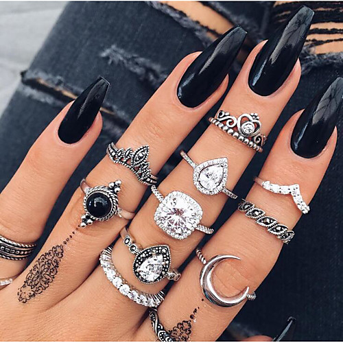 

Ring Set Crystal Classic Silver Alloy Drop Crown Ladies Bohemian Vintage 11pcs / Women's