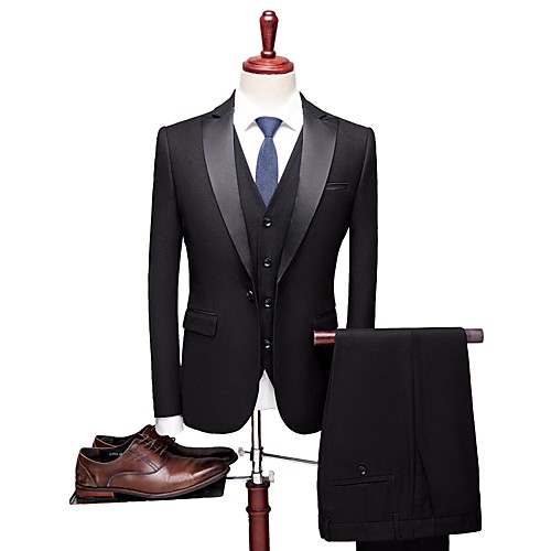 

Tuxedos Tailored Fit Peak Single Breasted One-button Wool / Polyester Solid Colored