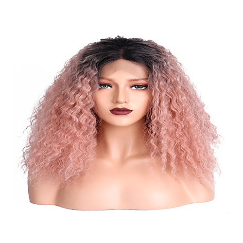 

Synthetic Lace Front Wig Curly Kinky Curly Middle Part Glueless Lace Front Wig Pink Medium Length Long Black / Pink Synthetic Hair 16 inch Women's Party Women Color Gradient Pink EEWigs