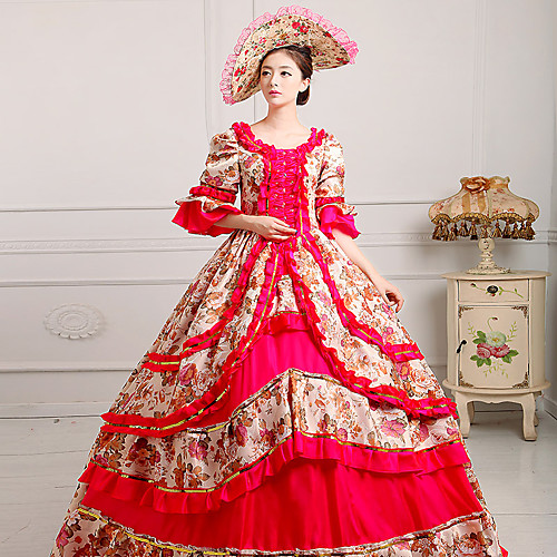 

Queen Princess Rococo Baroque Victorian 18th Century Ball Gown Dress Masquerade Women's Costume Purple / Yellow / Red Vintage Cosplay Party Prom Half Sleeve Floor Length