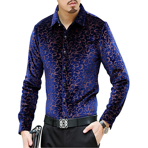 

Men's Shirt Geometric Print Long Sleeve Tops Streetwear Black Navy Blue