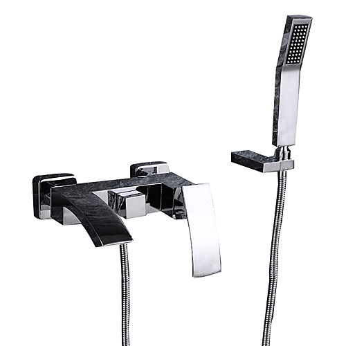 

Bathtub Faucet - Contemporary Chrome Wall Mounted Ceramic Valve Bath Shower Mixer Taps / Single Handle Three Holes