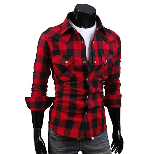 

Men's Shirt Plaid Long Sleeve Daily Tops Streetwear Black Red