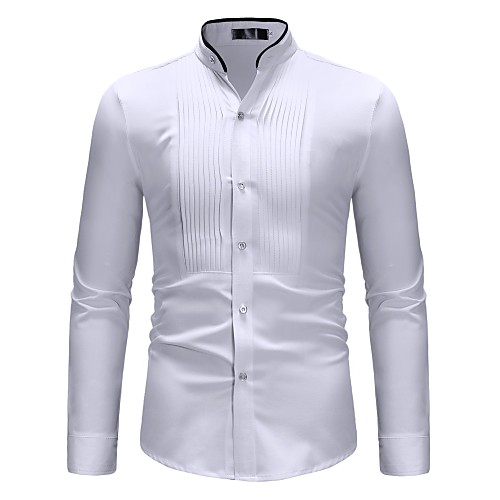 

Men's Shirt Color Block Long Sleeve Daily Tops Basic White