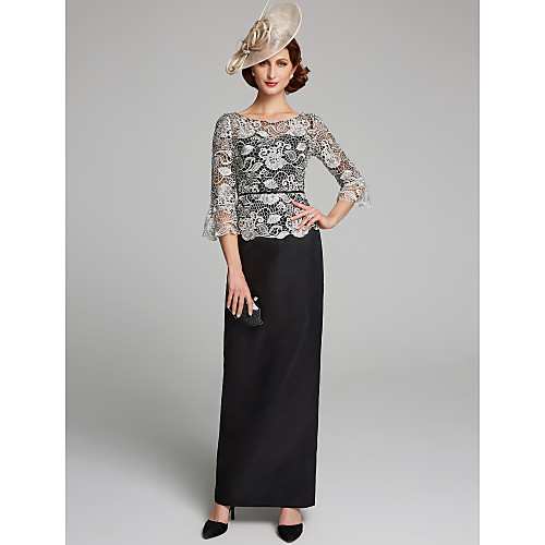

Sheath / Column Mother of the Bride Dress Jewel Neck Floor Length Lace Satin 3/4 Length Sleeve with Lace 2021