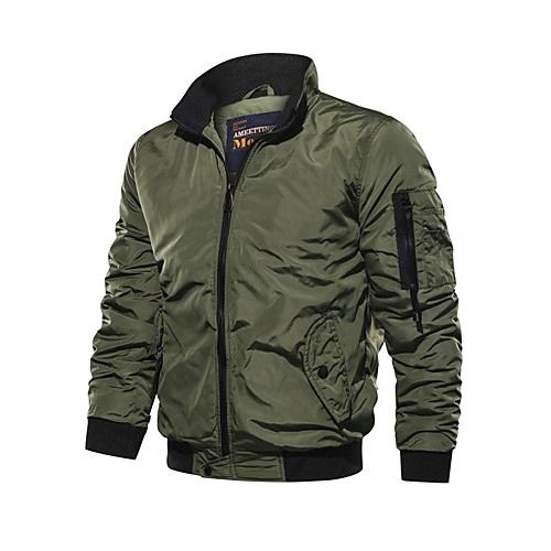 

Men's Daily / Going out Basic / Punk & Gothic Spring & Fall / Winter / Fall & Winter Regular Jacket, Solid Colored Stand Long Sleeve Polyester Embroidered Blue / Black / Army Green