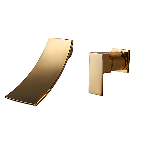 

Bathroom Sink Faucet - Waterfall / Widespread / Premium Design Brushed Wall Mounted Single Handle Two HolesBath Taps