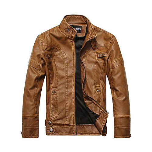 

Men's Leather Jackets Solid Colored Classic Winter Faux Leather Jacket Regular Daily Long Sleeve PU Coat Tops Black