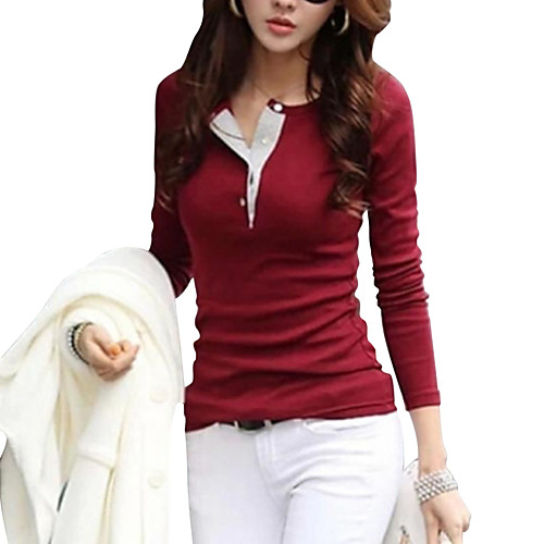 

Women's T shirt Solid Colored Long Sleeve Round Neck Tops Cotton Casual Streetwear Basic Top White Black Purple