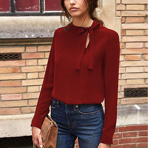 

Women's Shirt Solid Colored Long Sleeve Daily Tops Basic Black Red Gray