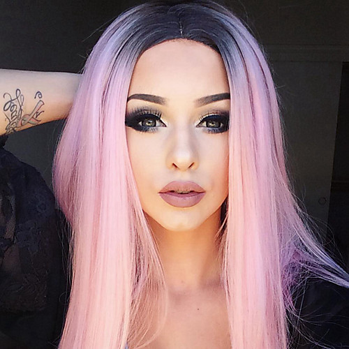 

Synthetic Wig Straight Kardashian Middle Part Wig Medium Length Black / Pink Synthetic Hair 16INCH Women's Adjustable Heat Resistant Synthetic Pink Ombre