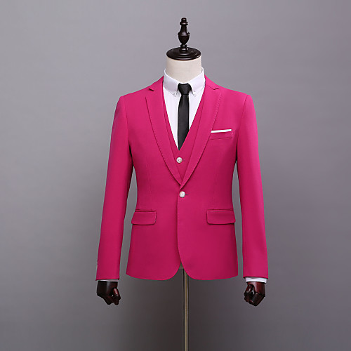

Solid Colored Tailored Fit Polyester Suit - Notch Single Breasted One-button / Suits