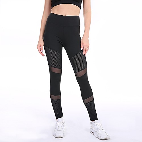 

Women's Cut Out Yoga Pants Solid Color Mesh Elastane Zumba Running Fitness Tights Bottoms Activewear Lightweight Breathable Quick Dry Butt Lift Stretchy Skinny