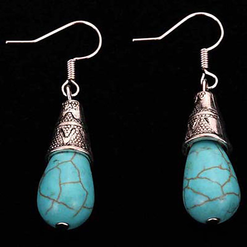 

Women's Turquoise Drop Earrings Classic Drop Gourd Vintage western style Silver Plated Earrings Jewelry Blue For Party / Evening 1 Pair