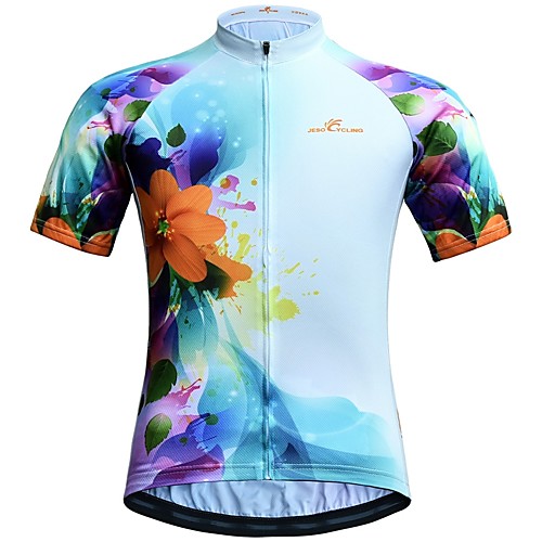 

JESOCYCLING Women's Short Sleeve Cycling Jersey Blue Floral Botanical Bike Jersey Top Mountain Bike MTB Road Bike Cycling Breathable Quick Dry Moisture Wicking Sports Clothing Apparel / Stretchy