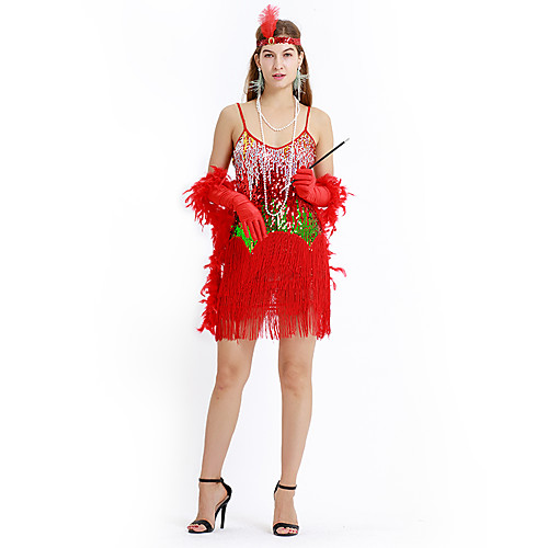 

The Great Gatsby Charleston Retro Vintage 1920s Vacation Dress Flapper Dress Dress Prom Dress Women's Spandex Sequin Costume Red Vintage Cosplay Party Prom Sleeveless Short Length / Gloves