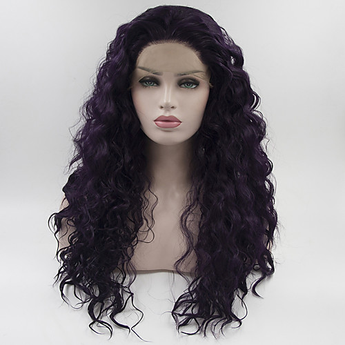 

Synthetic Lace Front Wig Curly Free Part Lace Front Wig Long Dark Purple Synthetic Hair 18-26 inch Women's Adjustable Lace Heat Resistant Purple