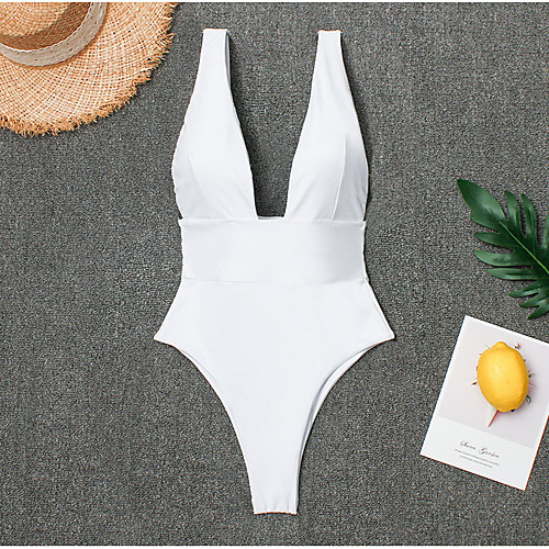 

Women's Basic Cheeky One-piece Swimwear Swimsuit - Solid Colored S M L White Black / Super Sexy