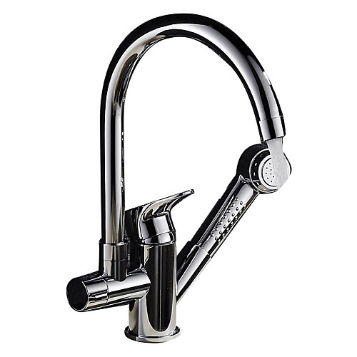 

Kitchen faucet - Single Handle One Hole Chrome Pull-out / ­Pull-down / Tall / ­High Arc Centerset Contemporary Kitchen Taps