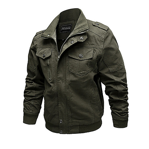 

Men's Practice Street chic Fall / Winter Plus Size Regular Jacket, Solid Colored Round Neck Long Sleeve Polyester Black / Army Green / Khaki