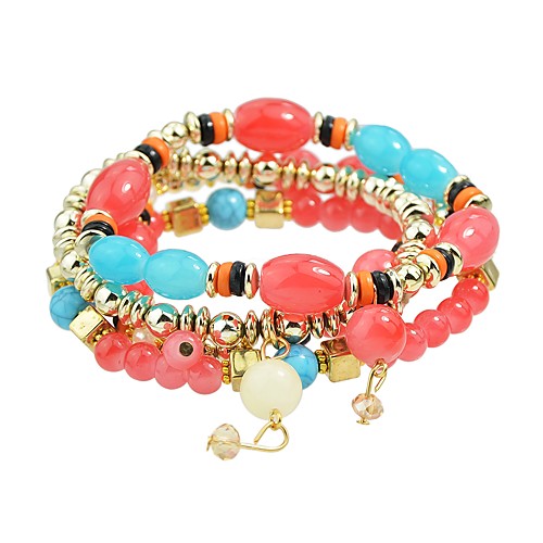 

4pcs Women's Tourmaline Bead Bracelet Beads Ladies Basic Fashion Plastic Bracelet Jewelry Gray / Red / Blue For Daily School