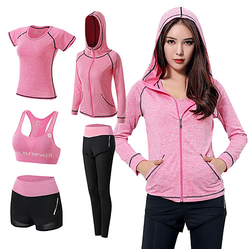 

Women's Full Zip Racerback Tracksuit Casual Athleisure 5pcs Winter Thermal Warm Breathable Quick Dry Yoga Fitness Gym Workout Running Sportswear Solid Colored Plus Size Shorts Tee Tshirt Hoodie Hoodie