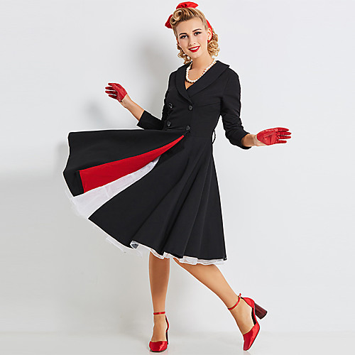 

Audrey Hepburn Retro Vintage Little Black Dress 1960s Wasp-Waisted Dress Women's Costume Black Vintage Cosplay 3/4 Length Sleeve Long Length