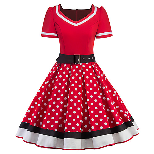 

Audrey Hepburn Polka Dots Dresses Retro Vintage 1950s Vacation Dress Dress Rockabilly Prom Dress Women's Costume Black / Red Vintage Cosplay Half Sleeve Knee Length / Waist Belt