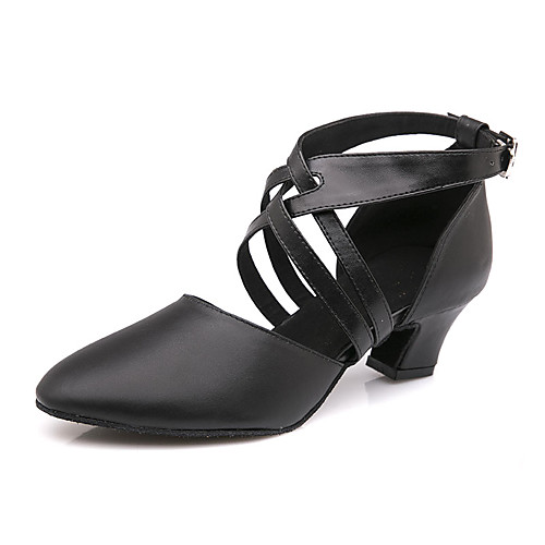 

Women's Modern Shoes Ballroom Shoes Heel Sneaker Buckle Cuban Heel Black Ankle Strap