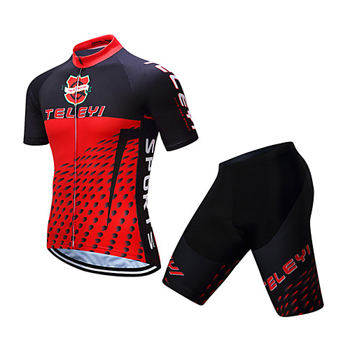 

Men's Short Sleeve Cycling Jersey with Shorts Coolmax Black / Red Bike Clothing Suit Quick Dry Moisture Wicking Limits Bacteria Sports Reactive Print Mountain Bike MTB Road Bike Cycling Clothing