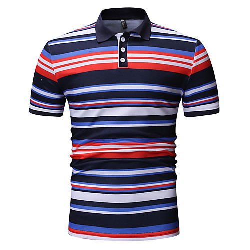

Men's Striped Print Polo Business Work Yellow / Navy Blue