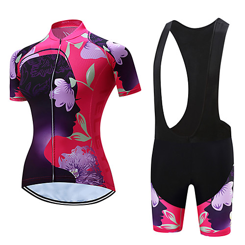 

Women's Short Sleeve Cycling Jersey with Bib Shorts Polyester Black White Floral Botanical Bike Clothing Suit Breathable Moisture Wicking Sports Floral Botanical Mountain Bike MTB Road Bike Cycling