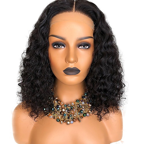 

Remy Human Hair Lace Front Wig Bob Short Bob Rihanna style Brazilian Hair Curly Black Wig 130% Density with Baby Hair Natural Hairline For Black Women Unprocessed Women's Short Human Hair Lace Wig