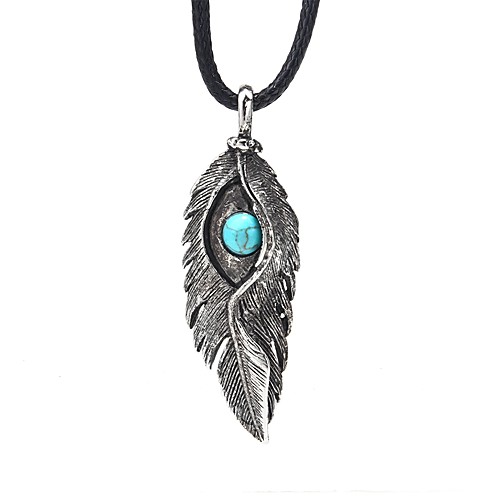 

Men's Blue Turquoise Pendant Necklace Vintage Necklace Retro Engraved Feather Vintage Native American Cord Alloy Black 99 cm Necklace Jewelry 1pc For Daily Street