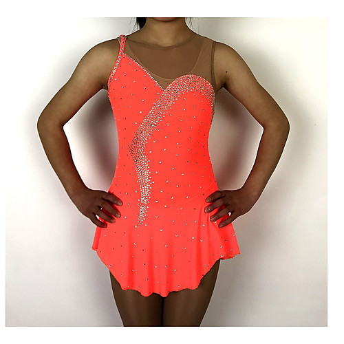 

Figure Skating Dress Women's Girls' Ice Skating Dress Orange Patchwork Spandex Stretch Yarn High Elasticity Competition Skating Wear Handmade Classic Sleeveless Figure Skating