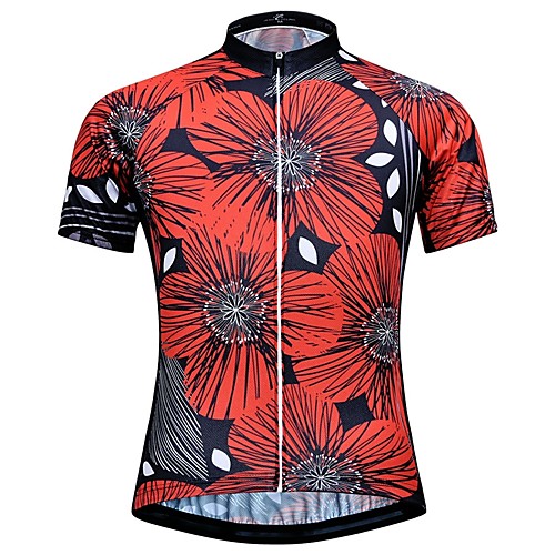 

JESOCYCLING Women's Short Sleeve Cycling Jersey Black / Red Floral Botanical Bike Jersey Top Mountain Bike MTB Road Bike Cycling Breathable Quick Dry Moisture Wicking Sports Clothing Apparel